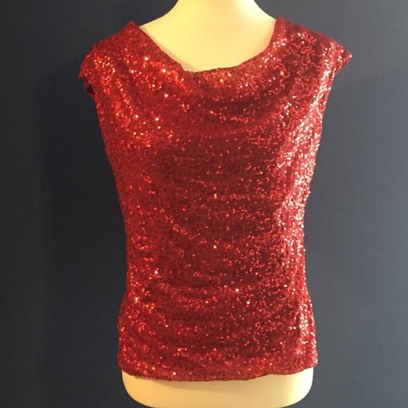 Ann Taylor Tops - Ann Taylor red sequin shirt